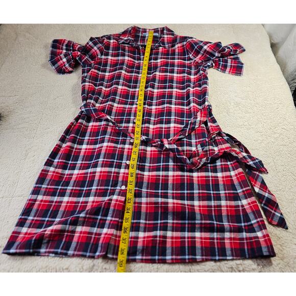 Draper James Sz14 Blue Red White Plaids Shirt Dress w belt. Artzy. Soft. Spring - Picture 4 of 11